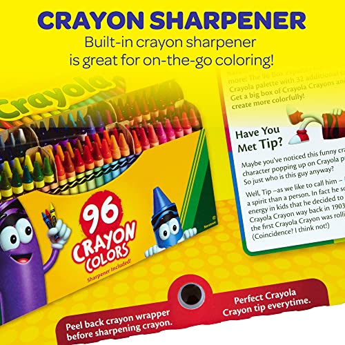 Crayola Classic Color Crayons in Flip-Top Pack with Sharpener, 96 Colors, Gift for Kids Crayola