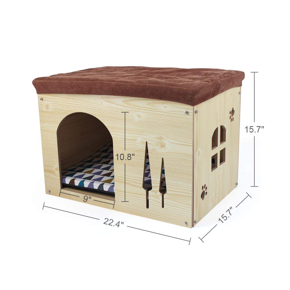 SONGWAY Cat House for Indoor Cats - Wood Pet House Cat Cave with Mat, Cat Condo, Cat Stool, Pet Bed, Storage Ottoman Foot Rest Stool with Cushion, - WoodArtSupply