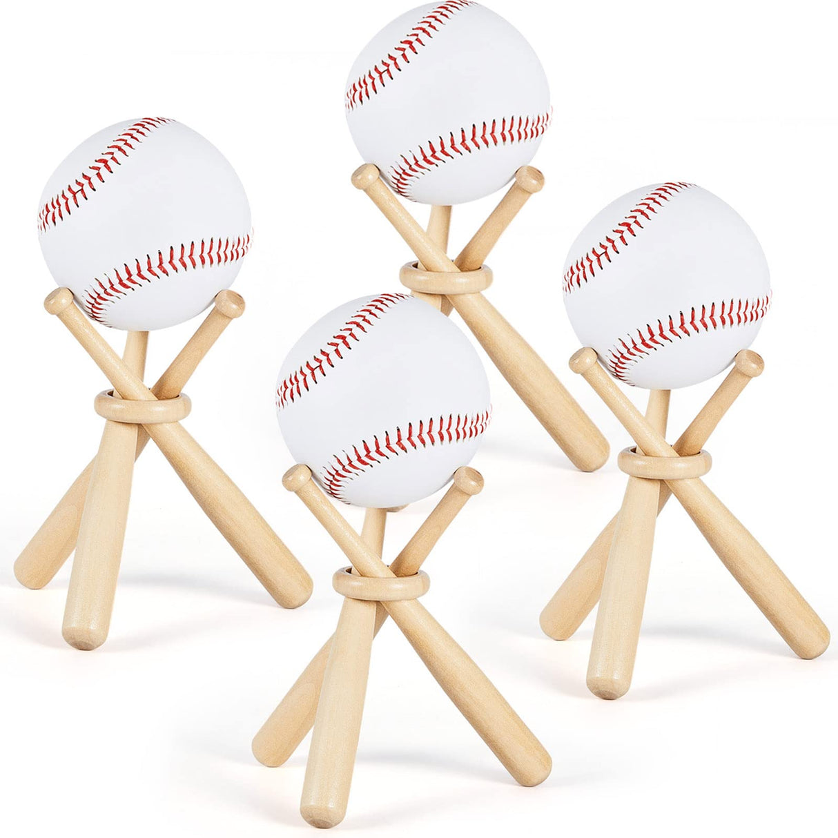 Maitys Wooden Baseball Stand Display Holder with Mini Baseball Bats and Wooden Circles for Baseball Players Fans (8) Maitys