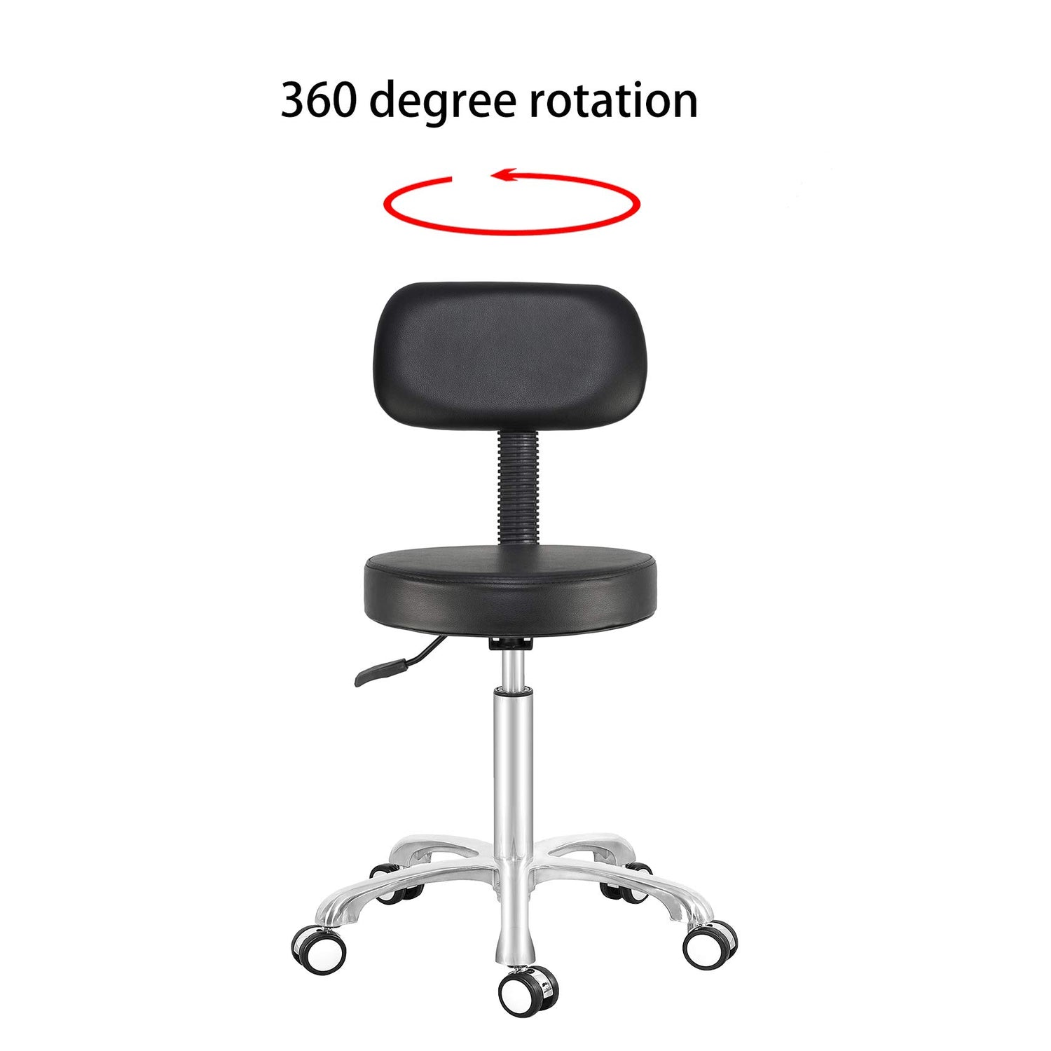 Antlu Rolling Stool Drafting Chair for Garage Shop Workbench Kitchen Medical Salon,Swivel Adjustable Stool with Wheels and Back Support (Black, Antlu