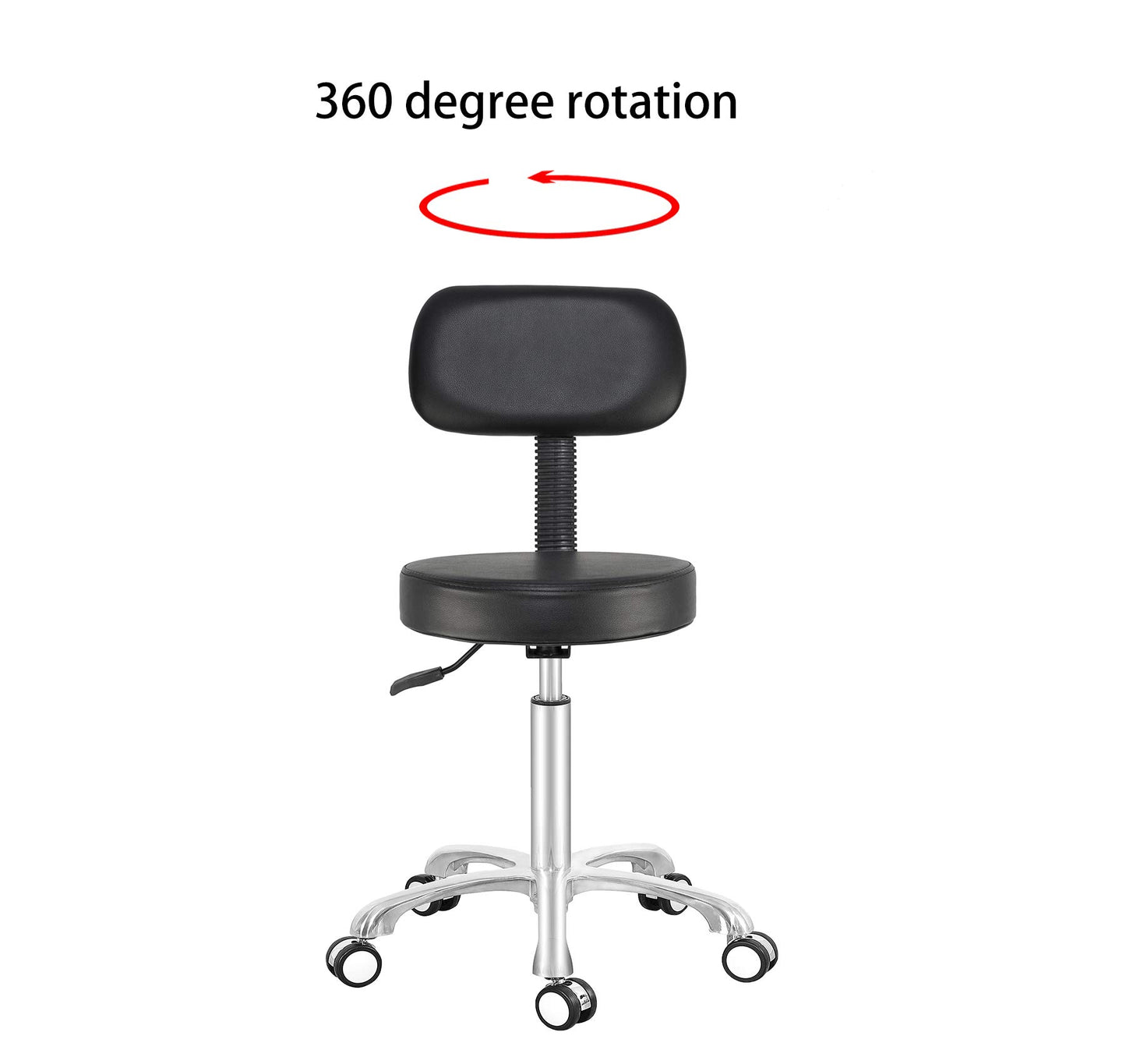 Antlu Rolling Stool Drafting Chair for Garage Shop Workbench Kitchen Medical Salon,Swivel Adjustable Stool with Wheels and Back Support (Black,