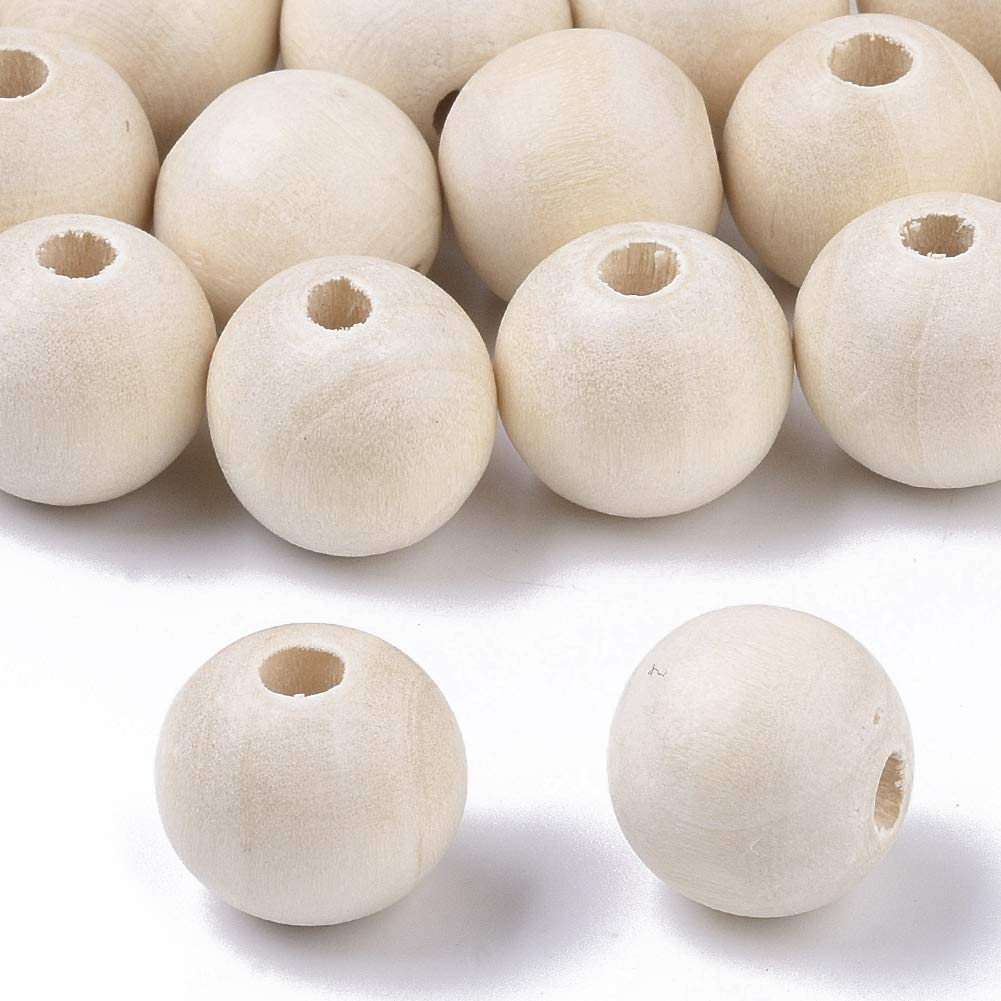 Pandahall 100pcs Natural Round Euro Wood Beads 14mm Unfinished Wooden Loose Spacer Beads for Jewelry Making DIY Crafts Supplies Hole 2.5mm