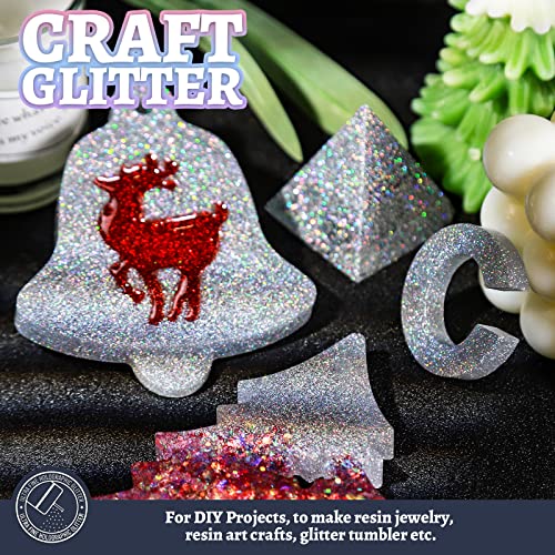 LEOBRO Glitter, Holographic Ultra Fine Glitter, 180G/6.35OZ Silver Glitter, Glitter Powder for Resin, 1/128" Metallic Iridescent Christmas Glitter LEOBRO