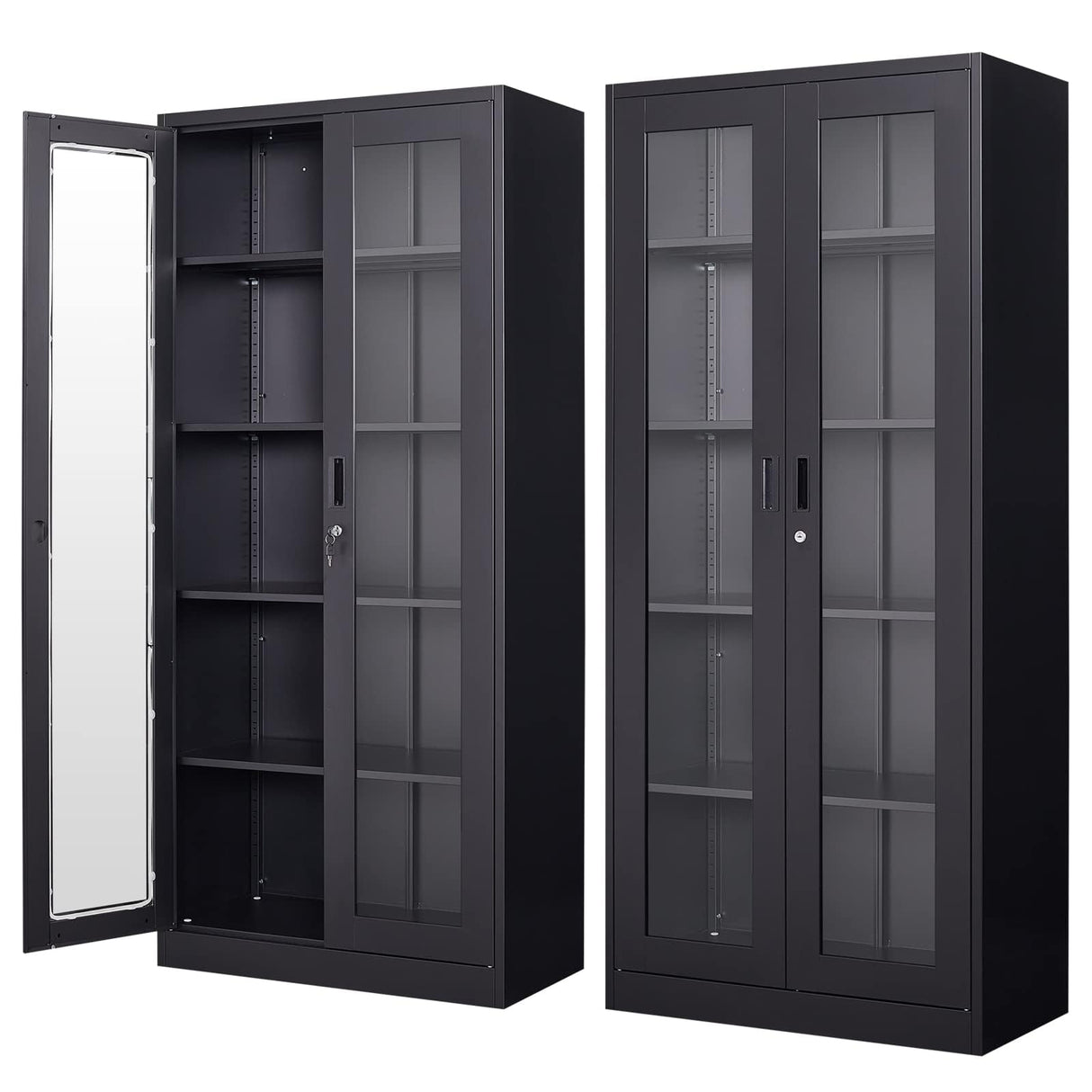 PEUKC Display Cabinet with Glass Doors, Curio Cabinets with 4 Adjustable Shelves, Locking Glass Cabinet Display Case for Home, Office, Clinic, PEUKC