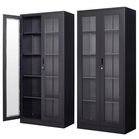 PEUKC Display Cabinet with Glass Doors, Curio Cabinets with 4 Adjustable Shelves, Locking Glass Cabinet Display Case for Home, Office, Clinic, PEUKC