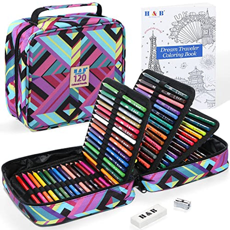 H & B 120 Colored Pencils Set, Art Pencil Kit for Adult Coloring,Oil Based Soft Core, Ideal for Coloring Sketching Shading,Art Set for Kids Teens H & B