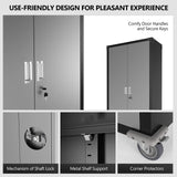VINGLI 72'' Tall Garage Storage Cabinet, Metal Storage Cabinet with Wheels, Locking Doors and Adjustable Shelves (Black & Silver, 32''W x 16''D x VINGLI