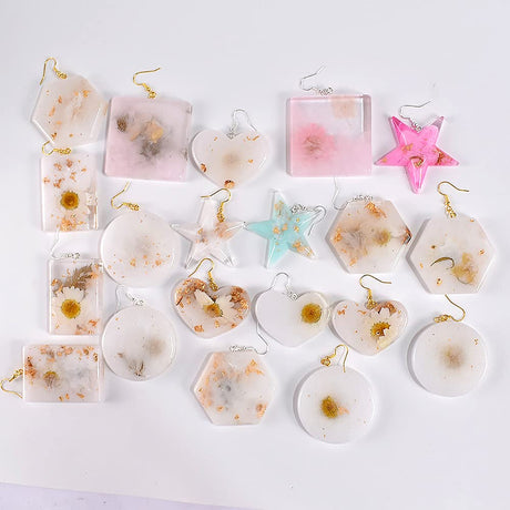RESINWORLD Multi-Functional Small Silicone Molds Set for Resin, Earrings Resin Molds, Hexagon Round Crescent Moon Pentagram Heart Molds for Keychain ResinWorld