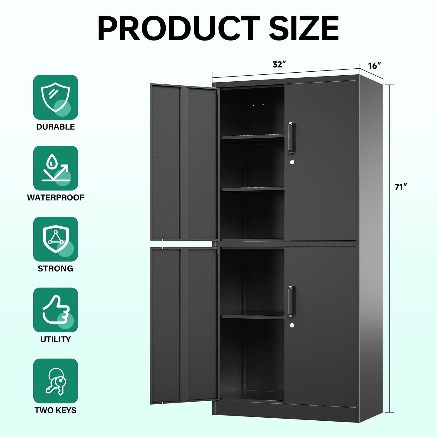 Letaya Metal Storage Cabinet with Lock Door, Adjustable Shelf Steel Cabinets for Office, Home,Pantry,Kitchen,Garage Utility Cabinet (4 Door-Black)