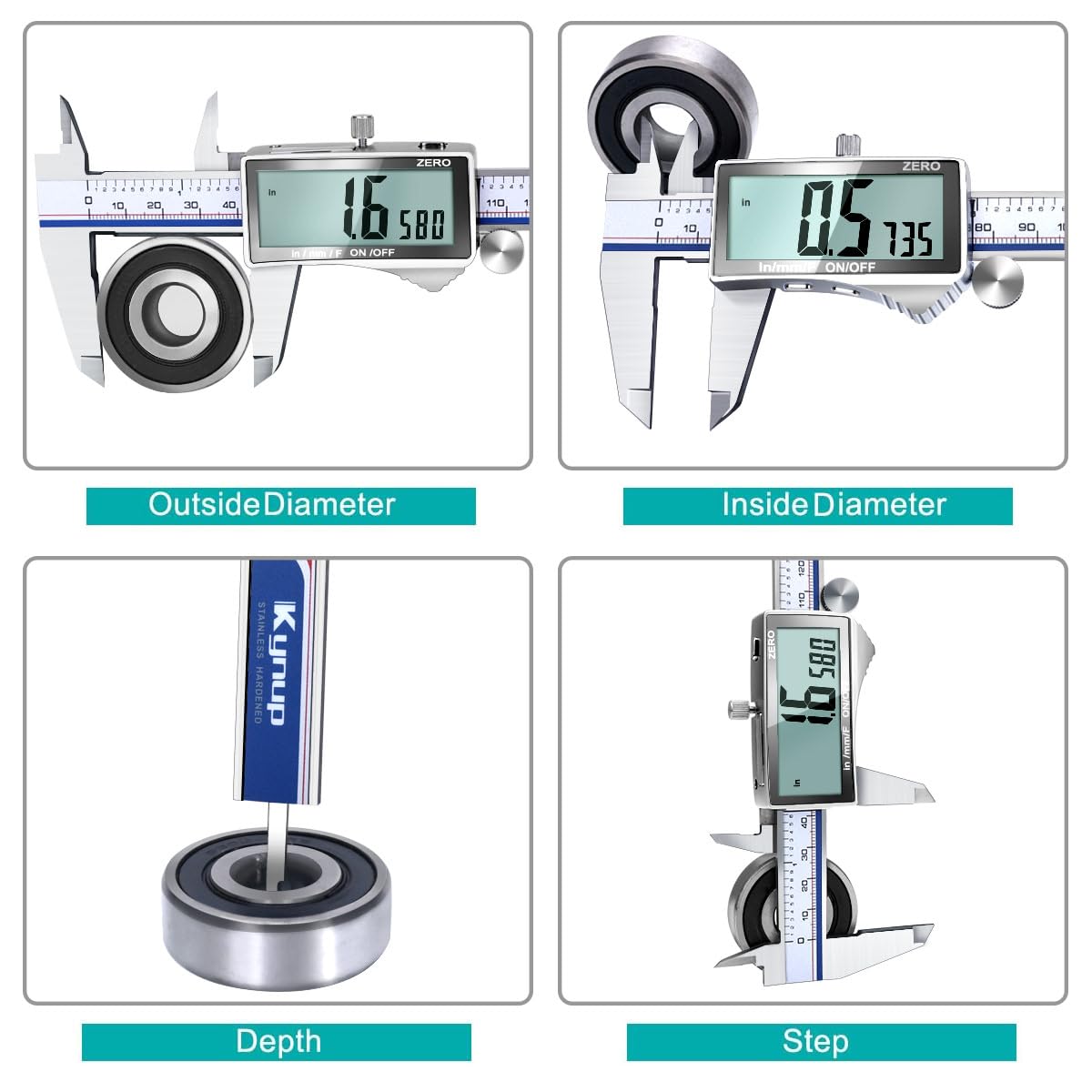 Kynup Digital Caliper, Caliper Measuring Tool with Large LCD Screen, Micrometer Caliper, Stainless Steel, Screen Splash Proof, Easy Switch from Inch - WoodArtSupply