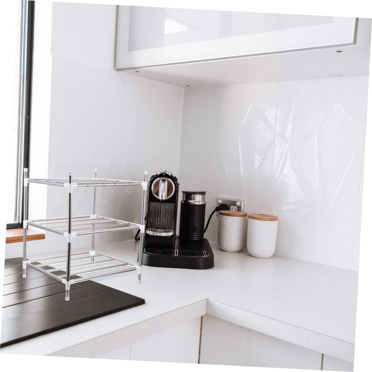 Garneck 1pc Kitchen Storage Rack Shelf for Kitchen Cabinets Steel Storage Countertop Shelf Organizer Three-Layer Shelf Cabinet Storage Shelf Rack Garneck