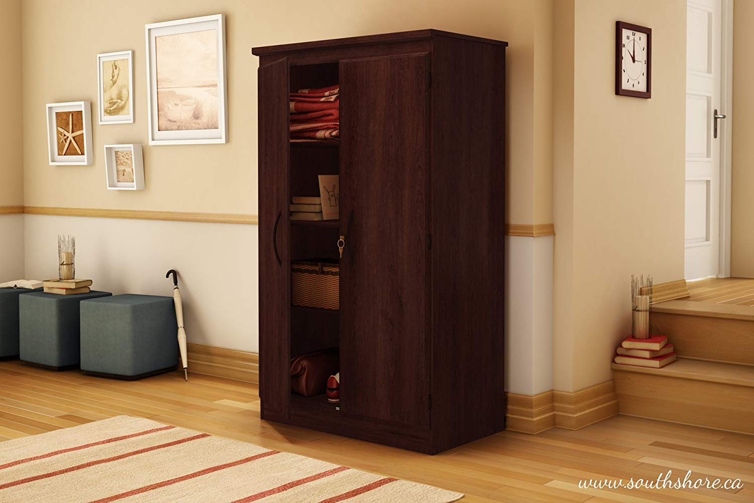 South Shore Tall 2-Door Storage Cabinet with Adjustable Shelves, Royal Cherry - WoodArtSupply