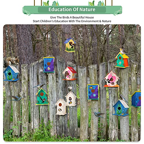 6 Pack Large DIY Bird Houses Kits for Kids, Kids Crafts Wood Houses for Crafts Class Parties, DIY Crafts and Art Birdhouse Kits, Paint Strips,
