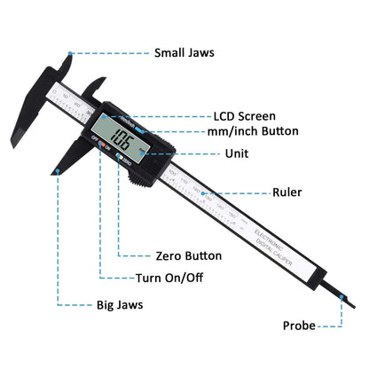 Digital Caliper, Adoric 0-6" Calipers Measuring Tool - Electronic Micrometer Caliper with Large LCD Screen, Auto-Off Feature, Inch and Millimeter