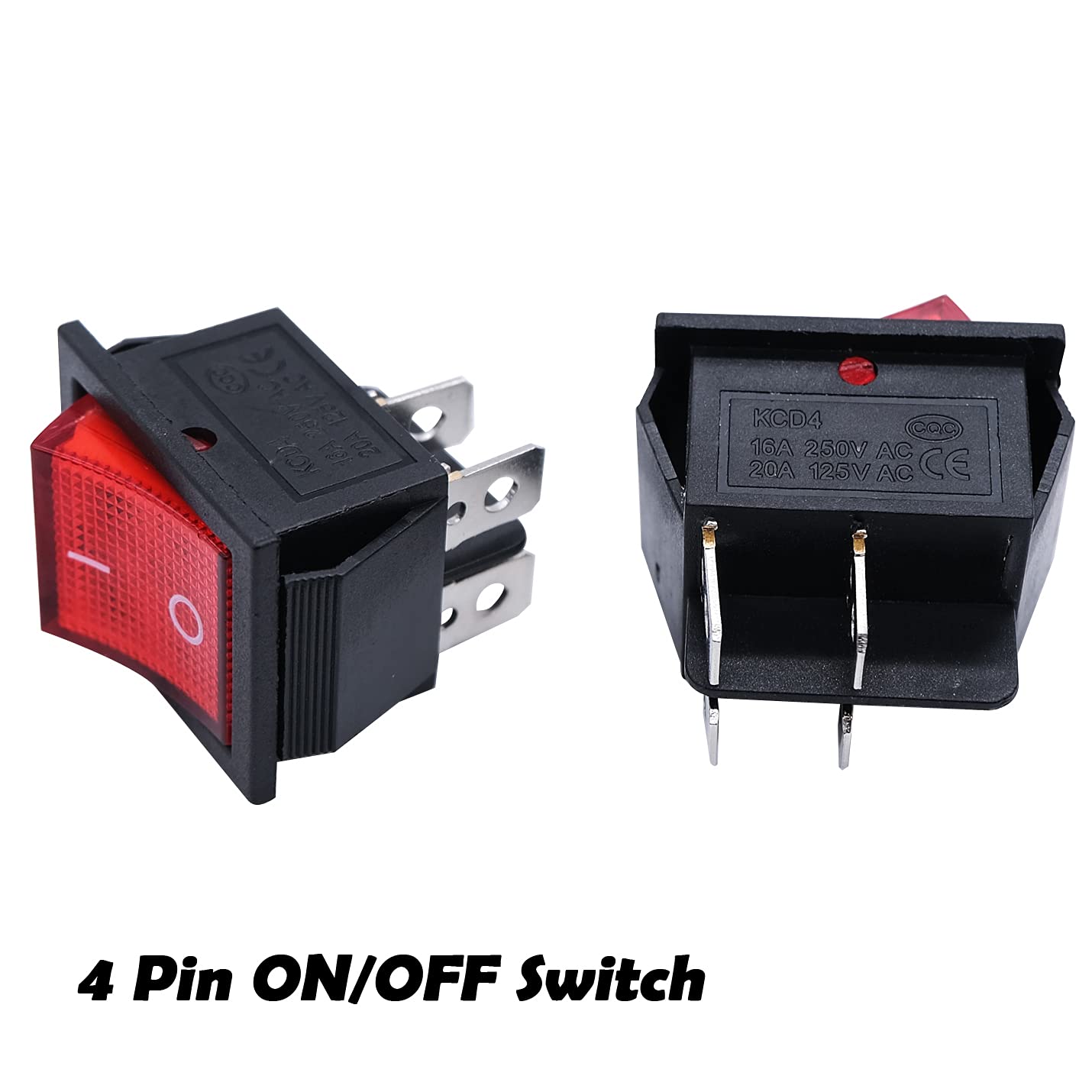 mxuteuk 3pcs AC110V/120V Rocker Switch DPST ON-Off 4 Pin Red Light Illuminated Snap-in Toggle Power Switch, AC 250V 6A 125V 10A, Use for Household mxuteuk