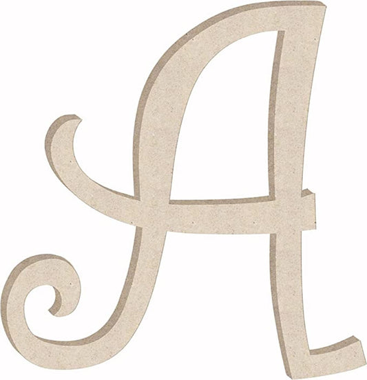 Wooden Letter 4'' Small MDF Curlz Font, Unfinished A Wood Alphabet Letter Girl Craft Cutout, Nursery Decor Initial Shape - WoodArtSupply