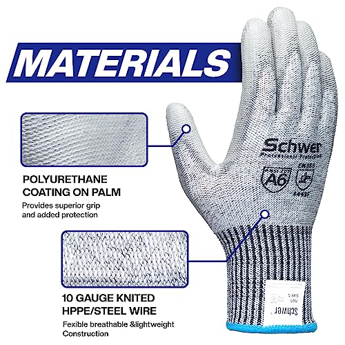 Schwer 3 Pairs Cut Resistant Gloves ANSI A6 Cut Proof Work Gloves, Touchscreen, with 3 Pairs Liners, for Men and Women Used for Woodworking, Glass Schwer