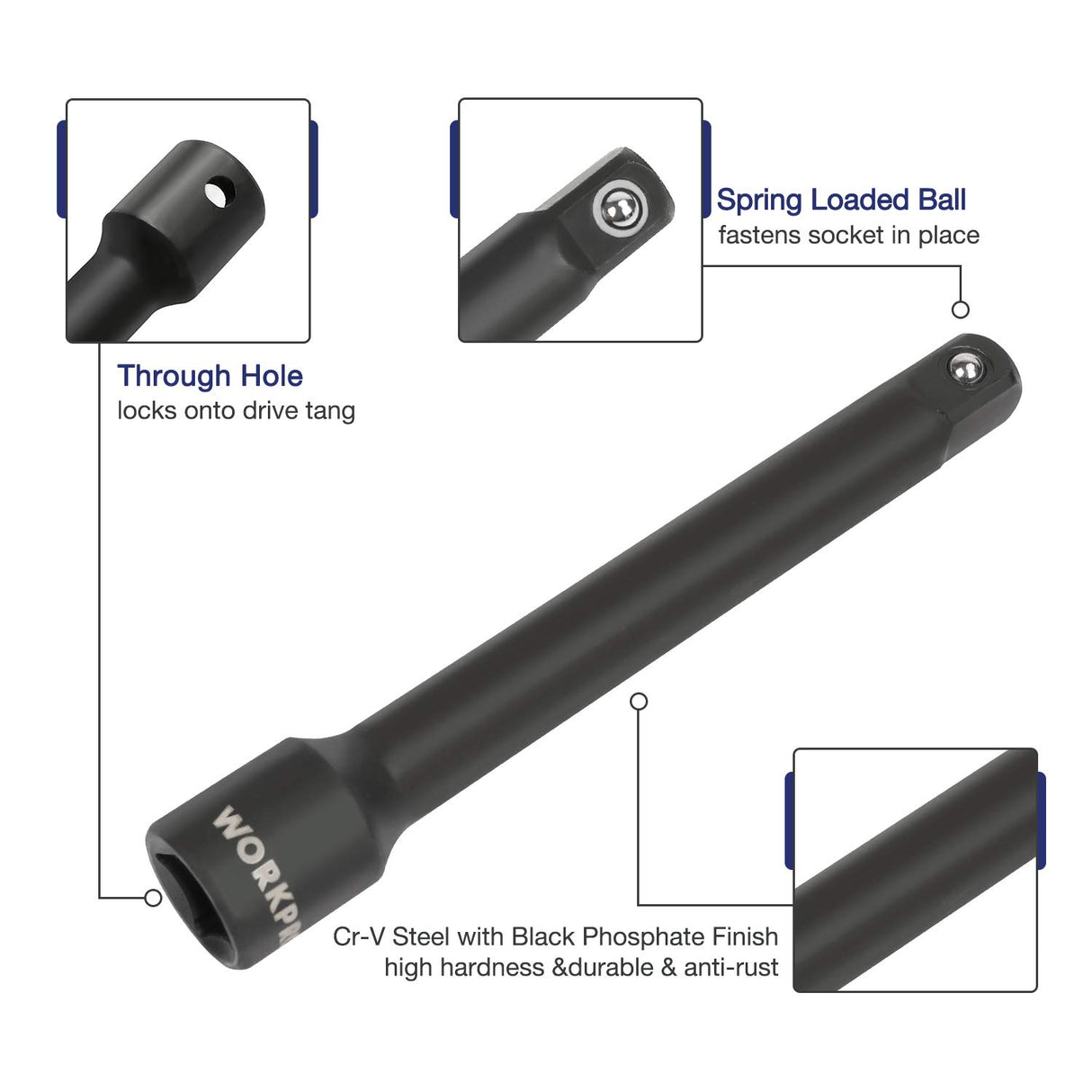 WORKPRO 1/2" Drive Impact Socket Set with Extension Bars, Premium Cr-V Steel, Complete 55-Piece, SAE and Metric Sockets with Enhanced Storage Case WORKPRO