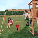 Backyard Discovery Sterling Point All Cedar Wooden Swing Set, Raised Clubhouse, Grey Wave Slide, Web Swing, Climbing Wall, 10ft Wave Slide, 2 Belt Backyard Discovery