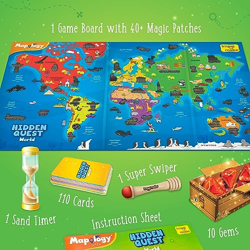 Imagimake Mapology Hidden Quest World Map Board Game | Magical Swipe & Reveal | Educational Toys for 5-7 | Board Game for Kids 8-12 | Boys & Girls - WoodArtSupply