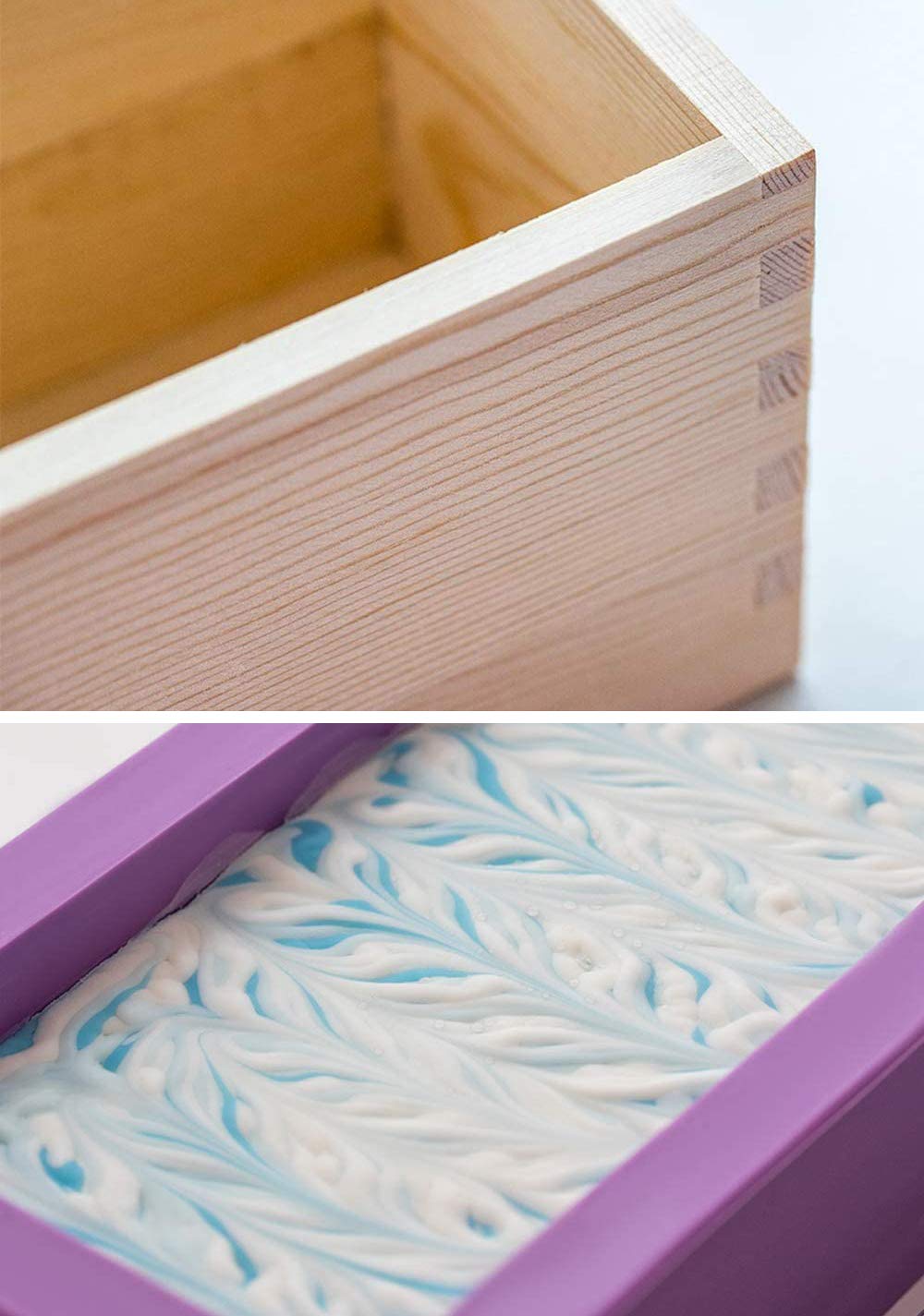 2 PCS Silicone soap molds Making Kit soap loaf bar Making molds (44oz Purple Pink Silicone) for Adults - Stainless Steel Wavy & Straight Slicer MDPQT