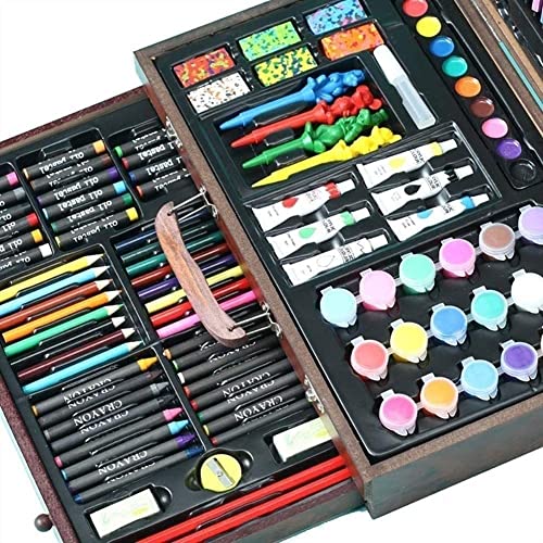 RMENST 130 Piece Art Set, Art Set in Portable Wooden Case, Crayons, Oil Pastels, Colored Pencils,Watercolor Cakes, Brushes, Art Supplies for Teens