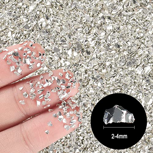 Ceya 10.6oz/ 300g Crushed Irregular Glass Silver Metallic Crystal Chips Broken Glass Glitter 2-4mm Craft Chunky Glitter for Nail Art Epoxy Resin Mold ceya