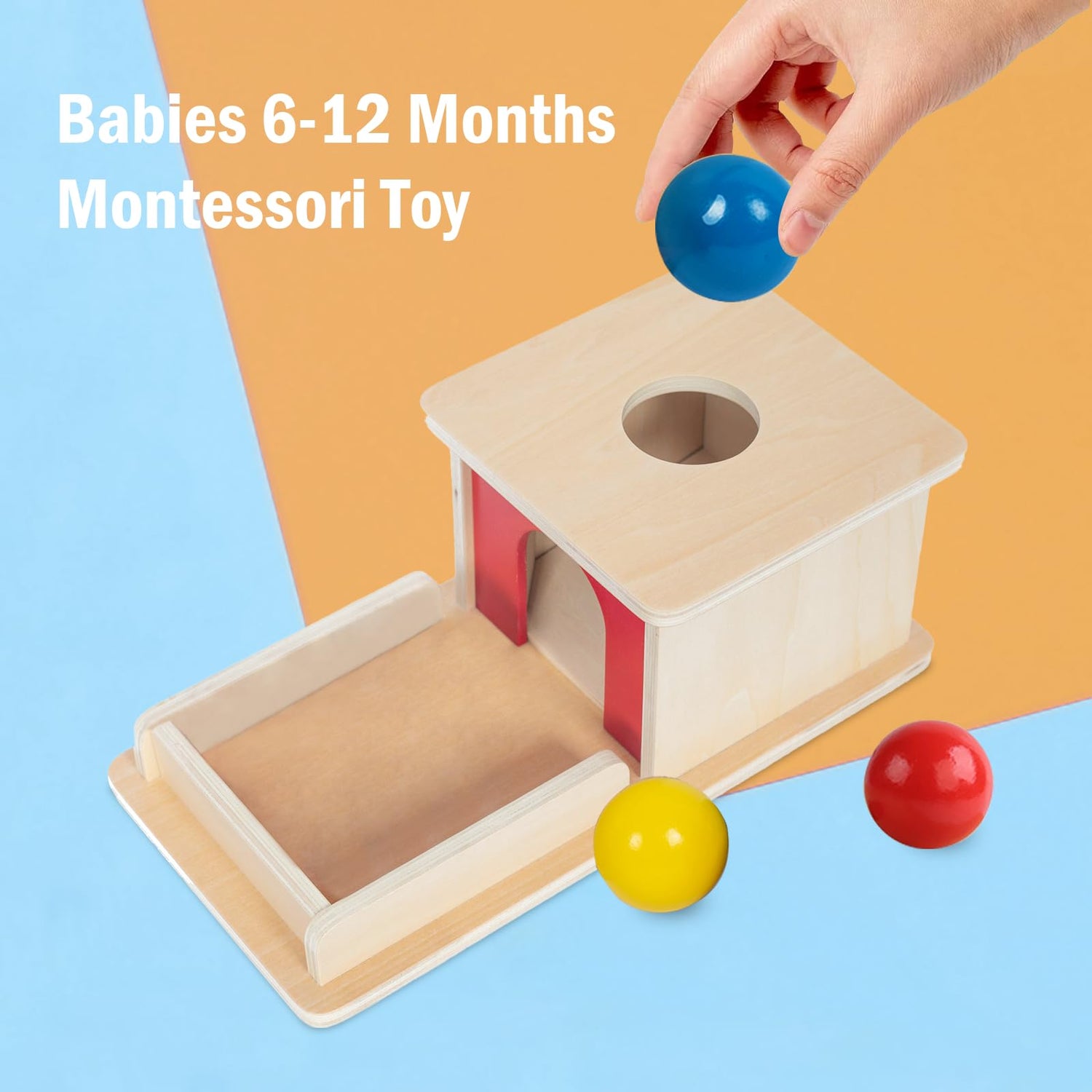 Adena Montessori Full Size Object Permanence Box with Tray Three Balls Montessori Toys for 6-12 Month Infant 1 Year Old Babies Toddlers Adena Montessori