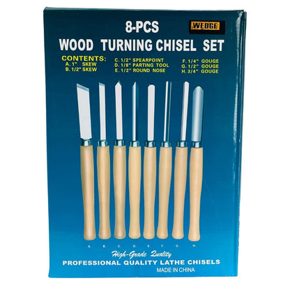 WEDGE 8 Piece Wood Chisel Set | 13" Woodworking Lathe Tools | Diverse Range Including 1" Skew & 0.75" Gouge| Ergonomic Wooden Handles | | Ideal for - WoodArtSupply