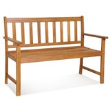 Tangkula Natural Acacia Wood 2-Person Garden Bench with Backrest and Armrests Tangkula