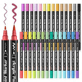 28 Metallic Colors Dual Tip Acrylic Paint Markers, Brush Tip and Fine Tip Acrylic Paint Pens for Rock Painting, Ceramic, Wood, Canvas, Plastic, Shuttle Art