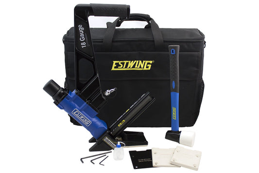 Estwing EF18GLCN Pneumatic 18-Gauge 1-3/4" L-Cleat Flooring Nailer Ergonomic and Lightweight Nail Gun with No-Mar Baseplates for Tongue and Groove, - WoodArtSupply