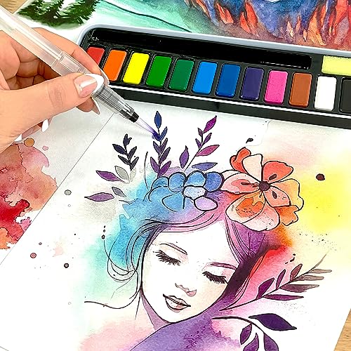 ArtSkills Travel Watercolor Kit, Watercolor Paint Set for Kids & Adults, Travel Palette with Water Brush ArtSkills
