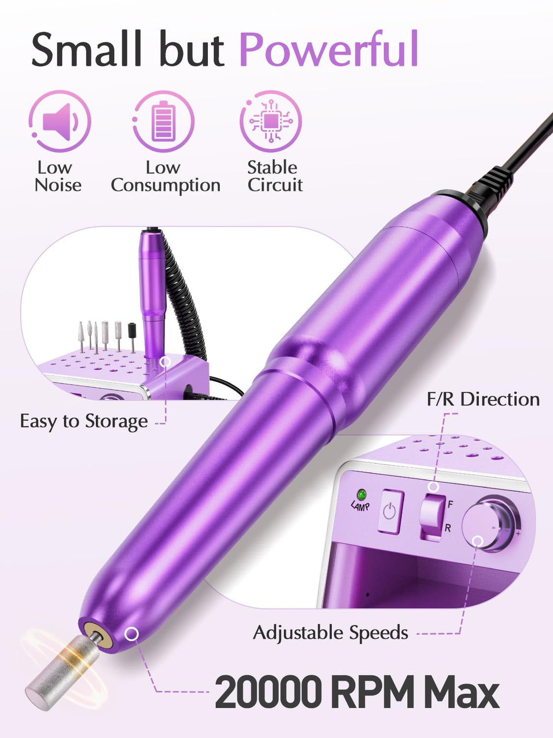 Subay Nail Drill Machine Electric File, Portable for Acrylic Gel Dip Powder Nails, All in One Nail Drill Kit for Manicure Pedicure, Nail Set with SUBAY