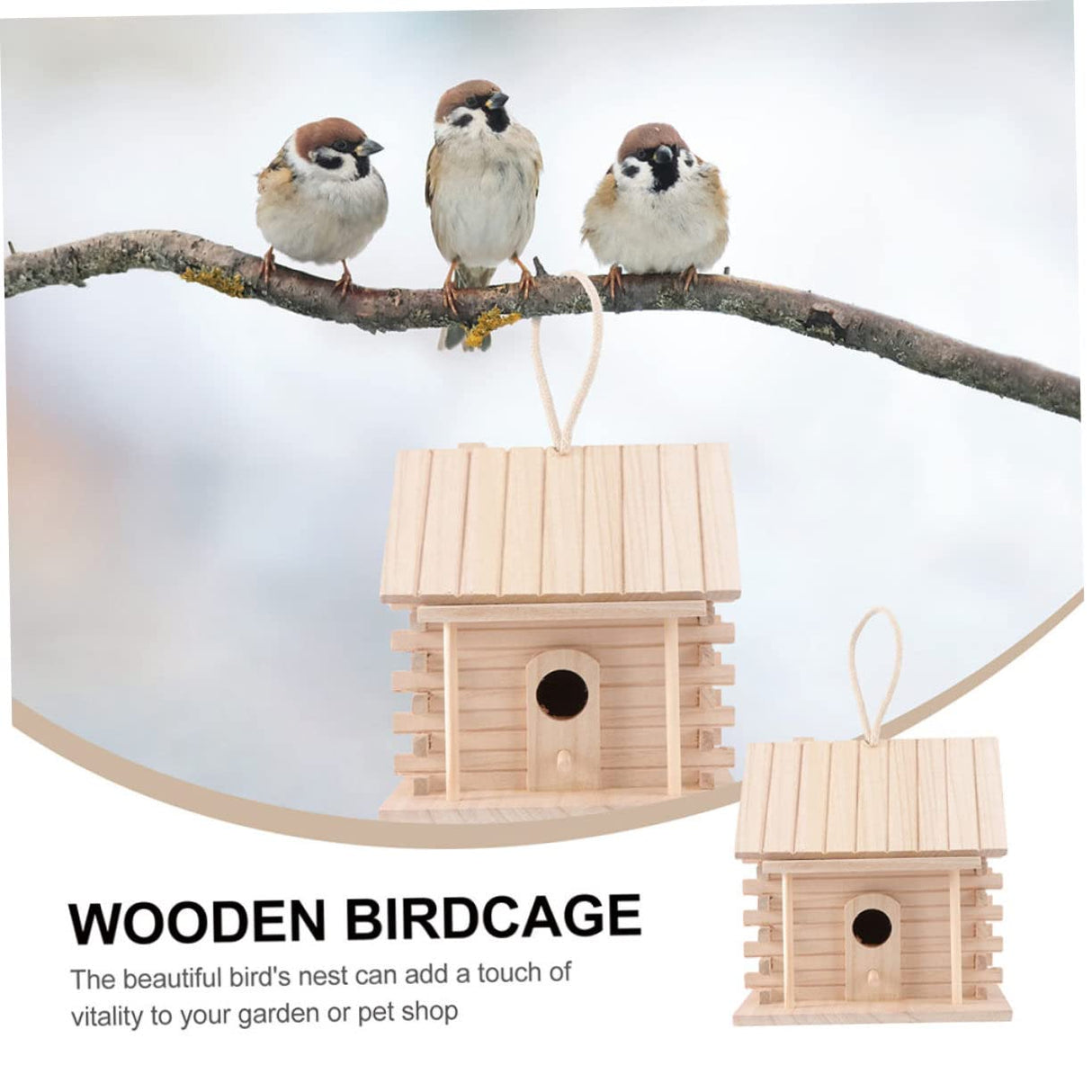 BESPORTBLE 2pcs Hanging Wooden Bird's Nest Wood Decor Wooden Decor Bird Feeders for Outdoors Parakeet Wooden Bird Nest Wood Trim Natural Bird Hut BESPORTBLE