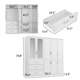 ECACAD White Extra Wide Wardrobe Armoire with 8 Doors, Drawers, Storage Shelves & Hanging Rods, Wooden Closet Storage Cabinet for Bedroom (79.1”W x ECACAD