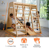 Avenlur Magnolia Indoor Playground 6-in-1 Jungle Gym Montessori Waldorf Style Wooden Climber Playset Slide, Rock Climbing Wall, Rope Wall Climber, Avenlur