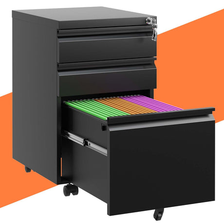 FLIXELIO 3-Drawer Mobile File Cabinet with Lock,Small Rolling Metal Office Storage Filing Cabinet Under Desk,Vertical Locking File Cabinets with FLIXELIO
