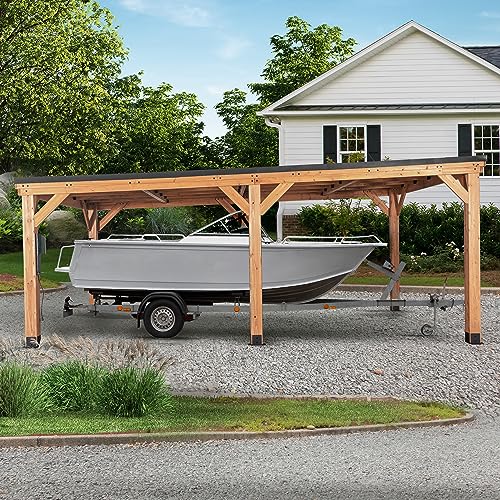 Backyard Discovery Kingsport 20 ft. x 12 ft. All Cedar Wooden Carport Gazebo with Hard Top Steel Roof Backyard Discovery