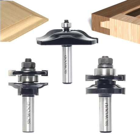 SICWOOD 3pcs Cabinet Door Router Bits Set 1/2 Inch Shank, with Updated C3 Carbide Raised Panel Cabinet Door Making Router Bits, Router Door & Window SICWOOD