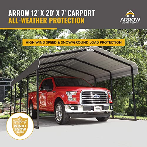 Arrow Shed 12 x 20 x 7-Foot Heavy Duty Galvanized Steel Metal Multi-Use Shelter, Shade, Carport, 12' x 20' x 7', Charcoal color Arrow