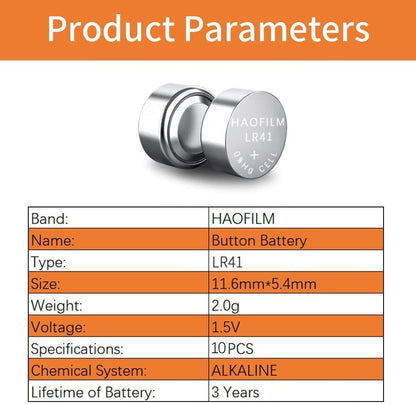 HAOFILM LR41 AG3 392 384 192 Advanced Alkaline Battery, 1.5V Round Coin Cell Battery (Pack of 10) - WoodArtSupply