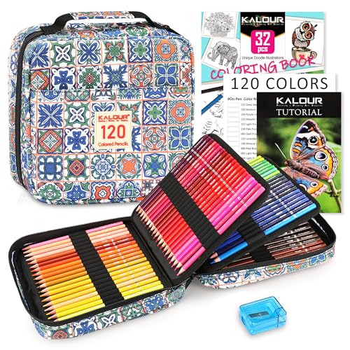 KALOUR 126PCS Colored Pencils Set,with Coloring Books,Tutorial & Color Chart, 120 Premium Soft Core Colored Pencils for Adults Beginners Coloring