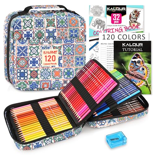 KALOUR 126PCS Colored Pencils Set,with Coloring Books,Tutorial & Color Chart, 120 Premium Soft Core Colored Pencils for Adults Beginners Coloring - WoodArtSupply