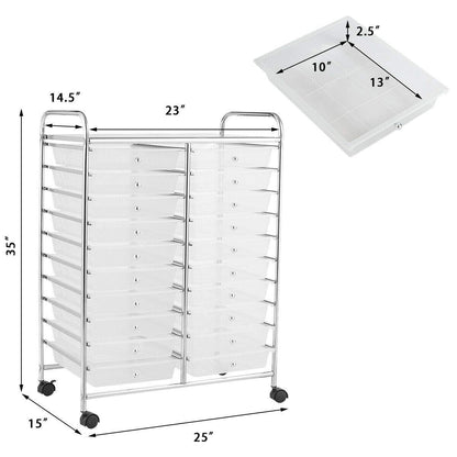 Giantex Storage Drawer Carts, 20-Drawer Organizer, Utility Cart on Wheels, Semi-Transparent Multipurpose Cart for Home Office School Supplies Tools - WoodArtSupply