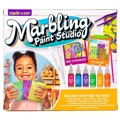 Made By Me Marbling Paint Studio, 25-Piece Marbling Kit for Kids, Make 10 Pour Paint Art Projects, Dip & Paint Marbling Arts & Crafts Kits for Kids, Made By Me