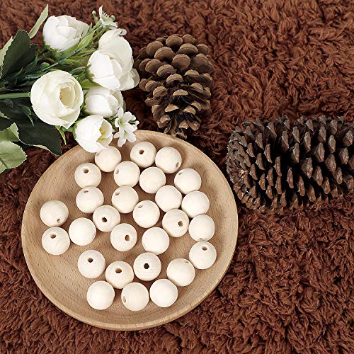 ZOENHOU 400 PCS 25mm Wooden Beads, Natural Round Solid Wood Beads for Crafts Making DIY Handmade Jewelry Bracelet Garland Hair Home Decoration