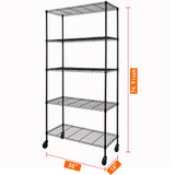 5-Shelf Adjustable Heavy Duty Storage Shelving Unit on 4 Wheel Casters, Metal Organizer Wire Rack for Laundry Bathroom Kitchen Pantry Closet, Black Soywey