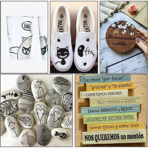 Black Marker Paint Pens - 6 Pack Acrylic Black Permanent Marker, 0.7mm Extra Fine Tip Paint Pen for Art projects, Drawing, Rock Painting, Stone, TFIVE