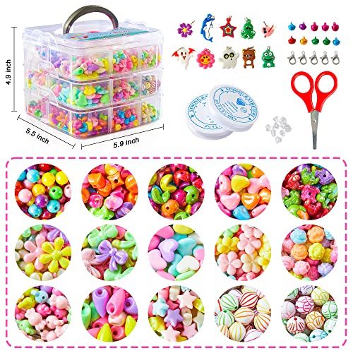 Beads for Kids Crafts, 1100 Jewelry Making Kit Includes Scissor, String, Instruction and Accessories for Bracelet Making, Toys for Girls by Inscraft - WoodArtSupply